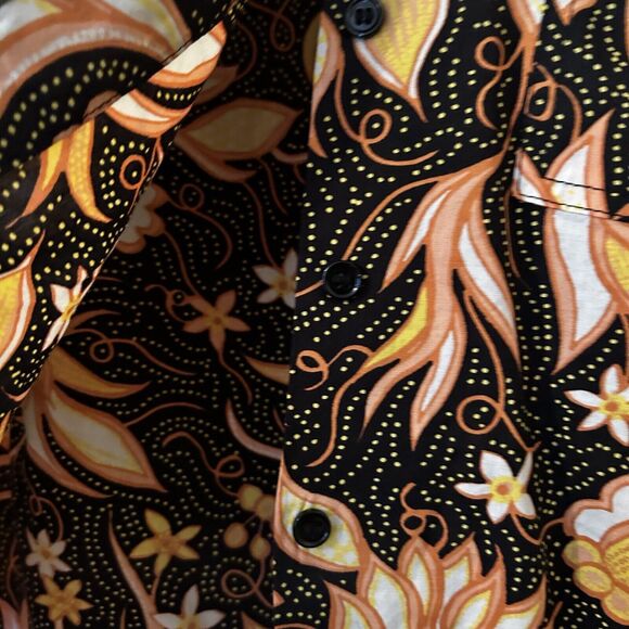 The Kooples Top Black Coral Pattern Short Sleeve Funky Retro Button Down Shirt - Picture 5 of 10